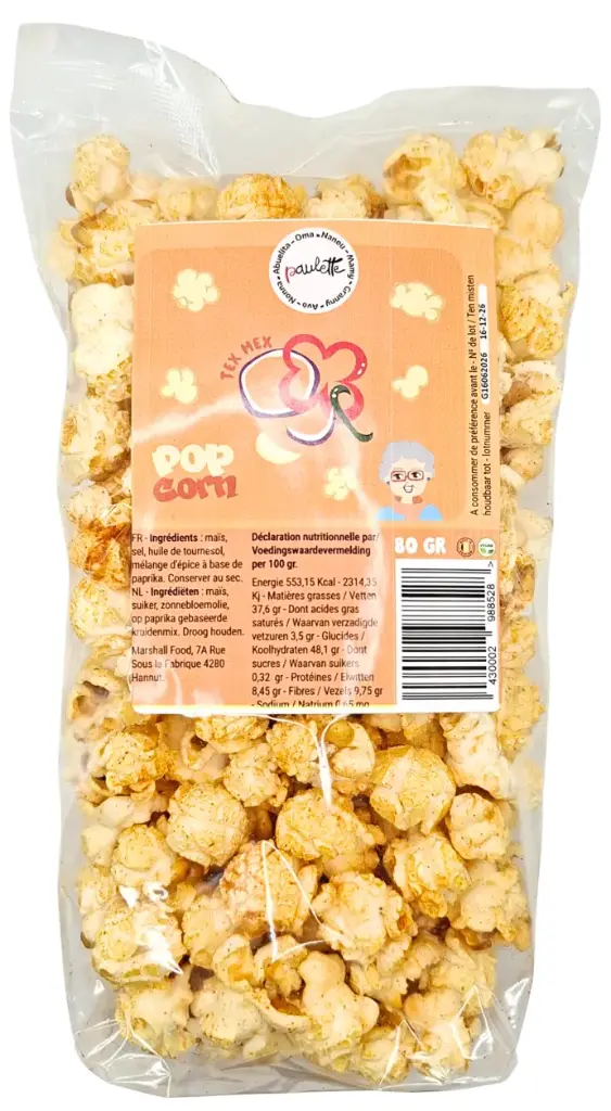 Pop corn Paulette - Tex Mex 80gr (x12)  