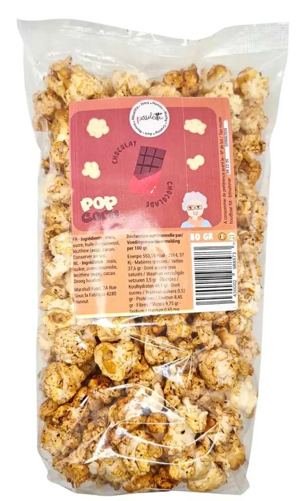 Pop corn Paulette - Chocolat 80gr (x12)