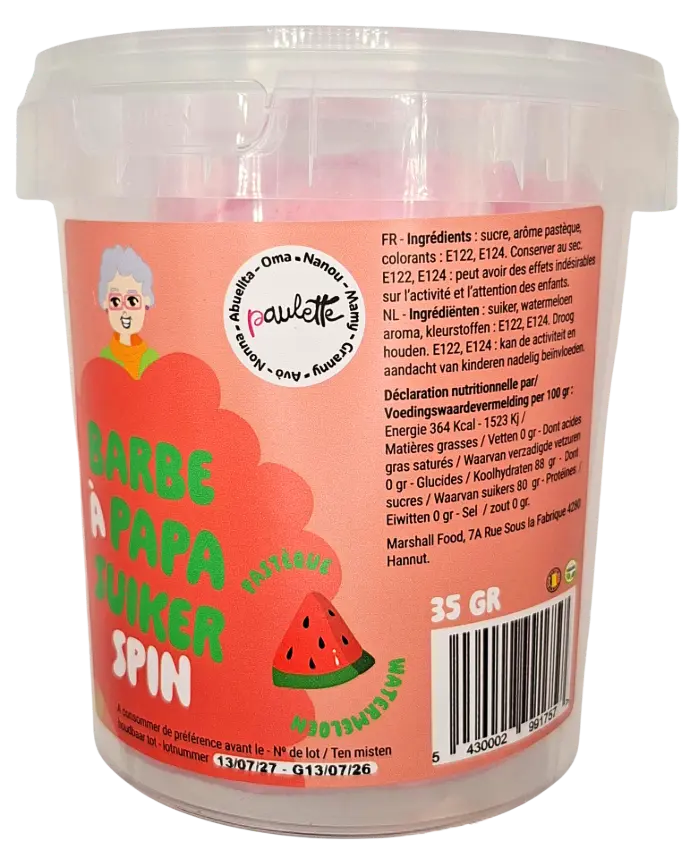 Barbe à papa Paulette - pastèque 35 gr (x12)